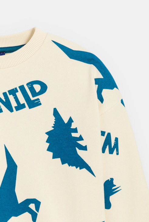 Boy's ecru dinosaur motif sweatshirt 2