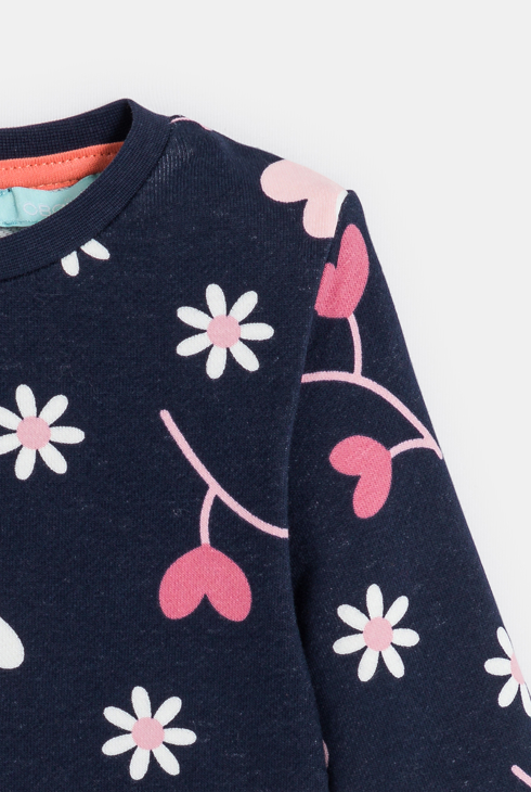 Baby girl's navy blue floral fleece sweatshirt 2