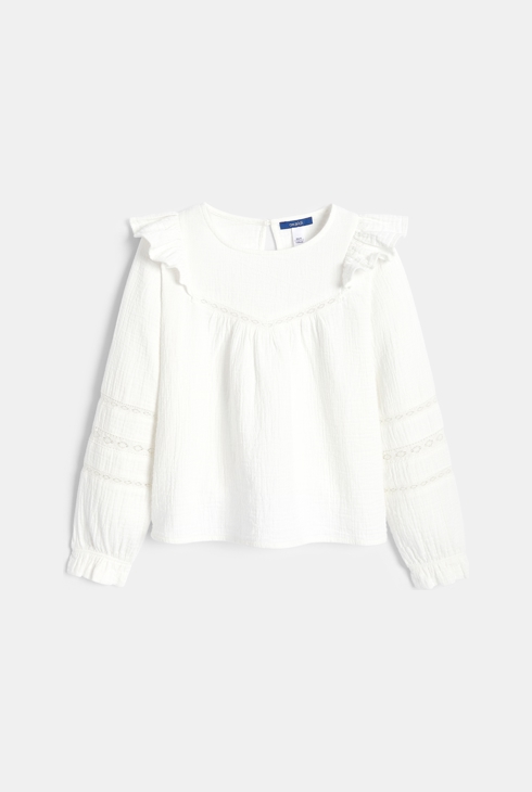 Girl's white cotton gauze blouse with ruffles 2