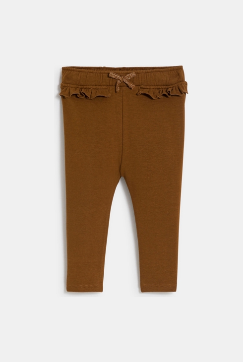 Baby girl's brown fleece leggings with ruffles 2
