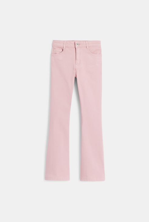 Girl's pastel pink canvas flared trousers 1
