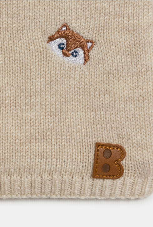 Baby boy's beige fox fleece-lined knitted snood 2