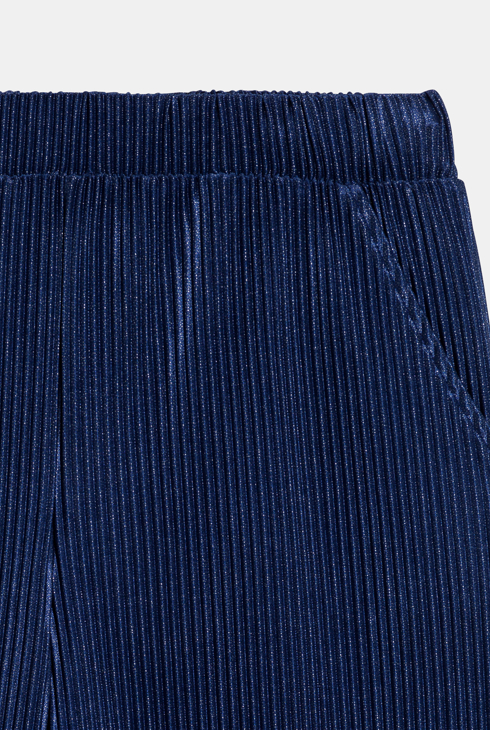 Girl's navy blue velvet wide-leg trousers 2