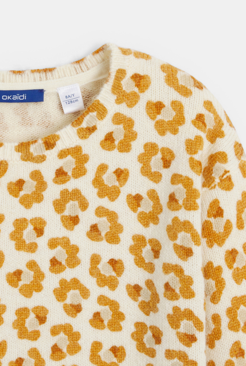 Girl's yellow leopard print knitted jumper 2