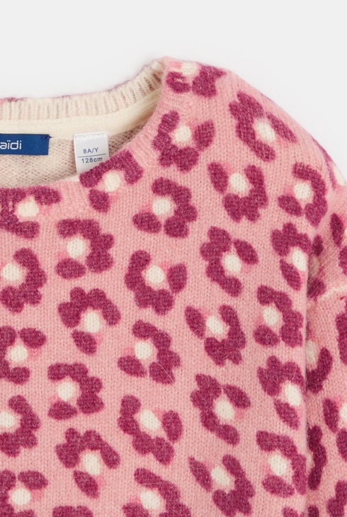Girl's pink leopard print knitted jumper 2