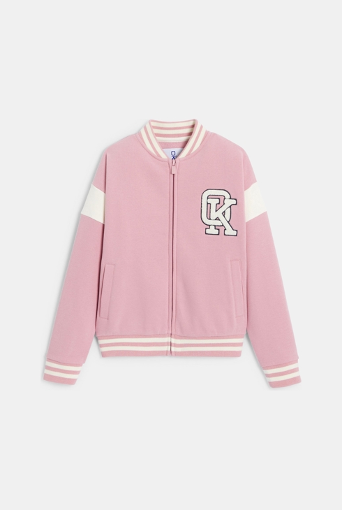 Girl's pink fleece baseball jacket 2