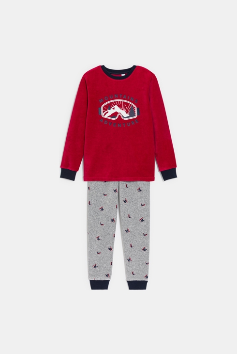 2-teiliger roter Pyjama aus Samt für Jungen 1