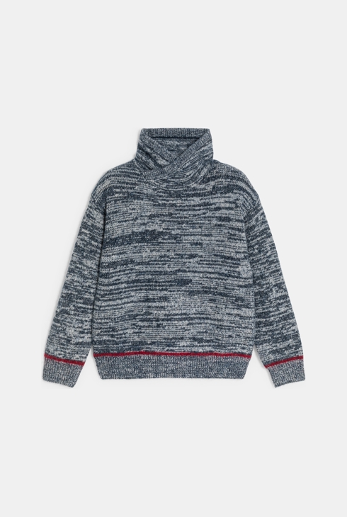 Melierter grauer Pullover mit verdrehtem Kragen für Jungen 2