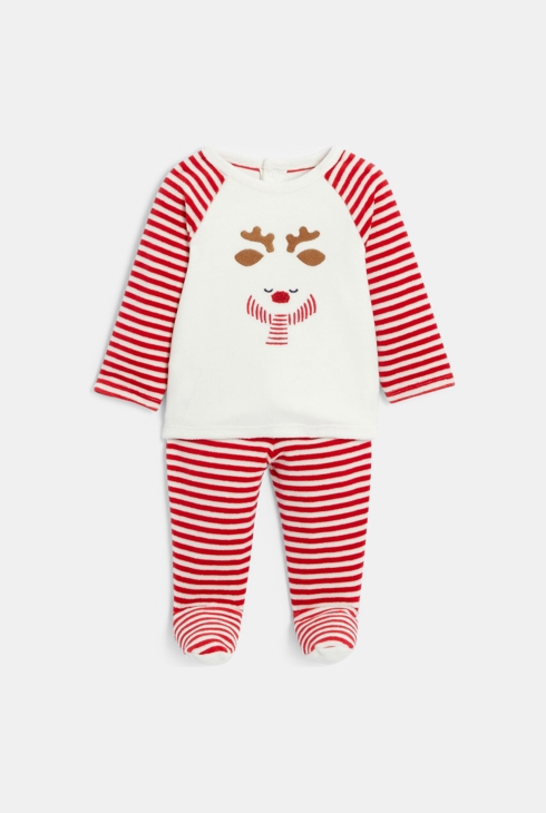 Baby boy's reed warm soft fabric and velvet reindeer pyjamas 2