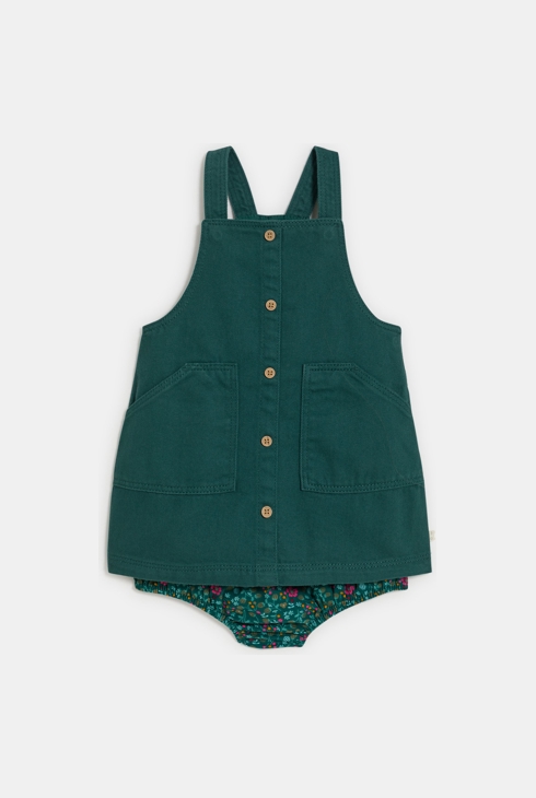 Baby girl's green denim pinafore dress 1