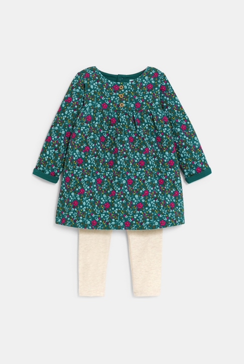 Gestepptes Kleid mit Blumenmuster und Leggings in Grün Baby Mädchen 1