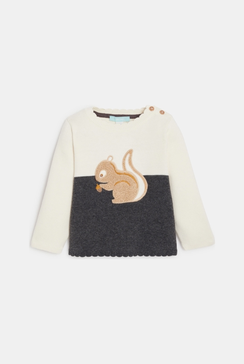 Baby girl's white squirrel knitted jumper 1