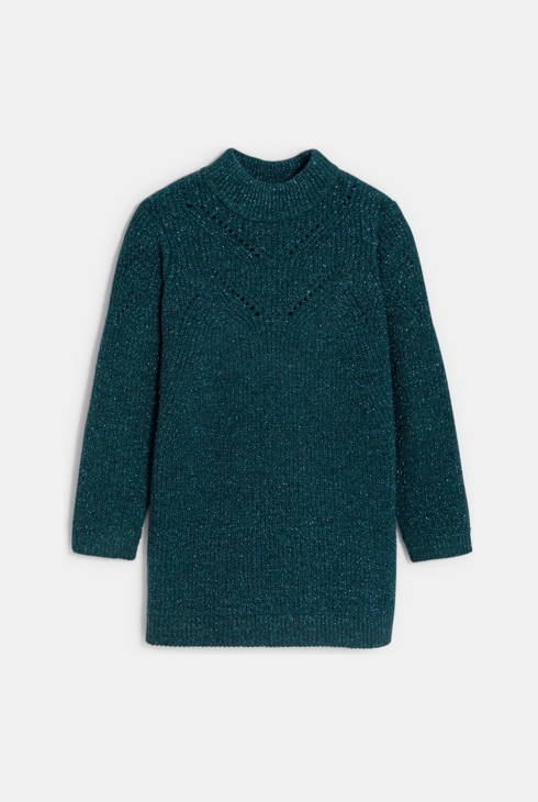 Girls dark green knitted jumper dress 2