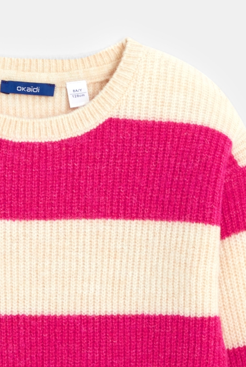 Gerippter Streifenpullover in Rosa für Mädchen 2