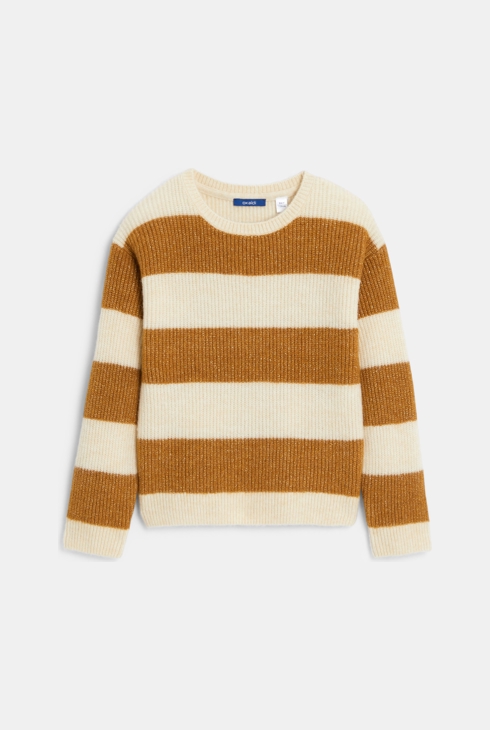 Girl's brown striped ribbed jumper 1