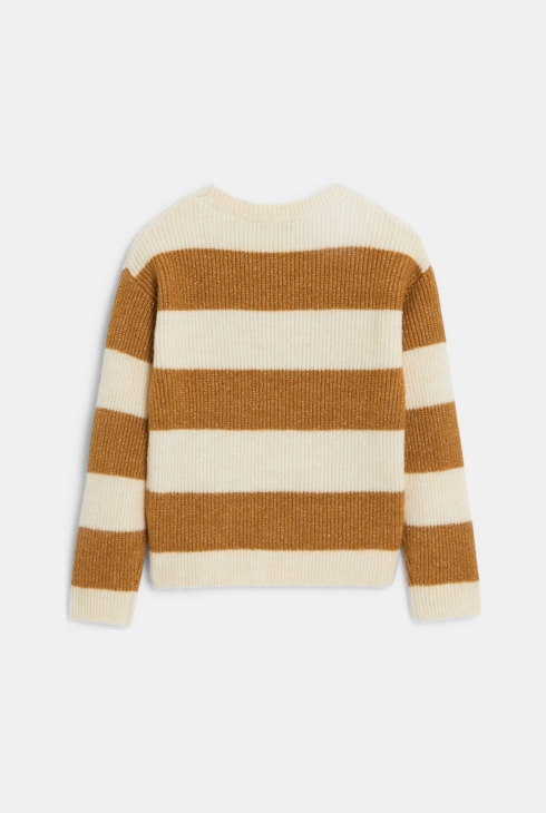 Girl's brown striped ribbed jumper 2