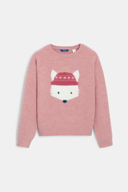 Girl's pink jacquard motif jumper 2