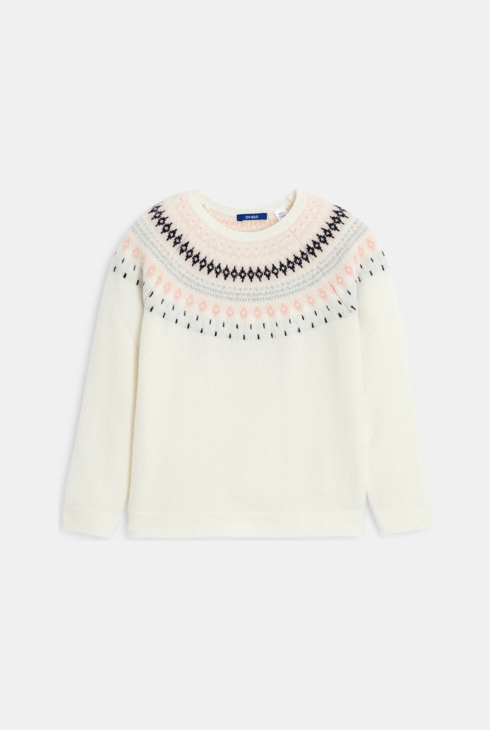 Girl's ecru Scandinavian-style jacquard jumper 1