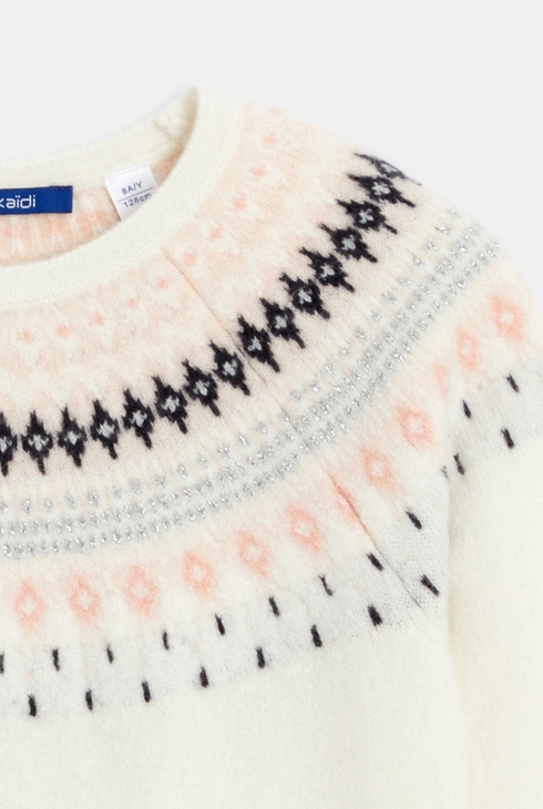 Girl's ecru Scandinavian-style jacquard jumper 2