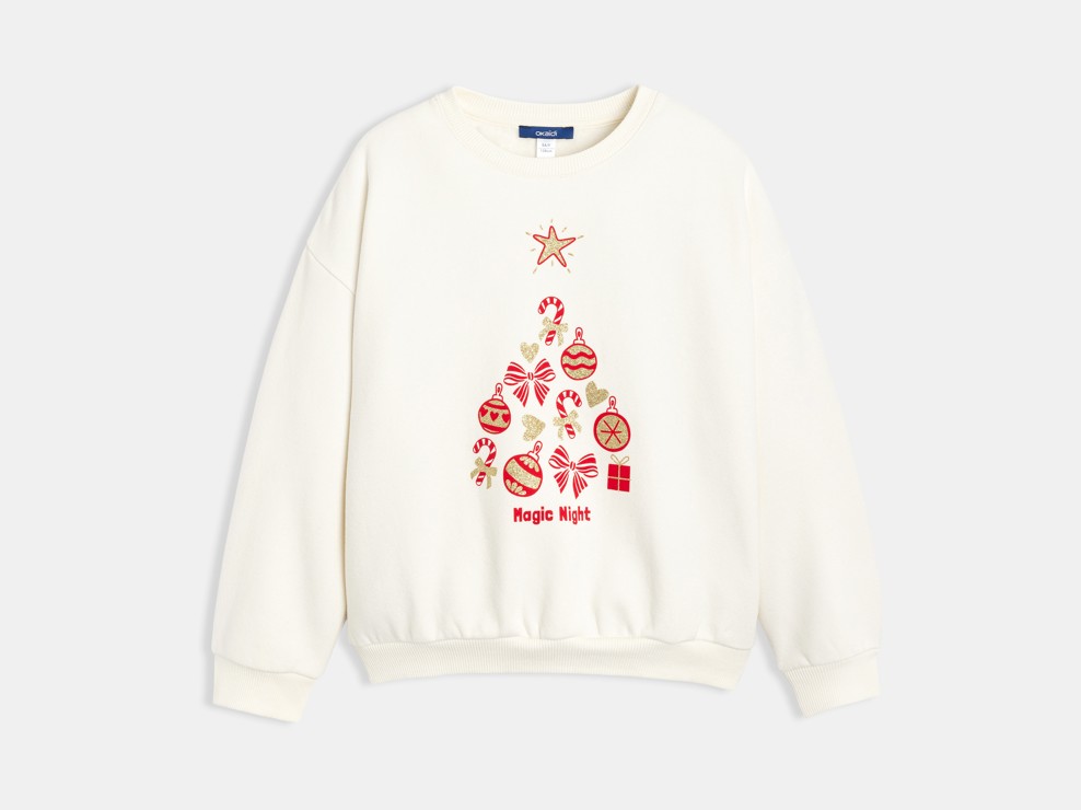 Weißes Sweatshirt mit festlichem Motiv für Mädchen 1