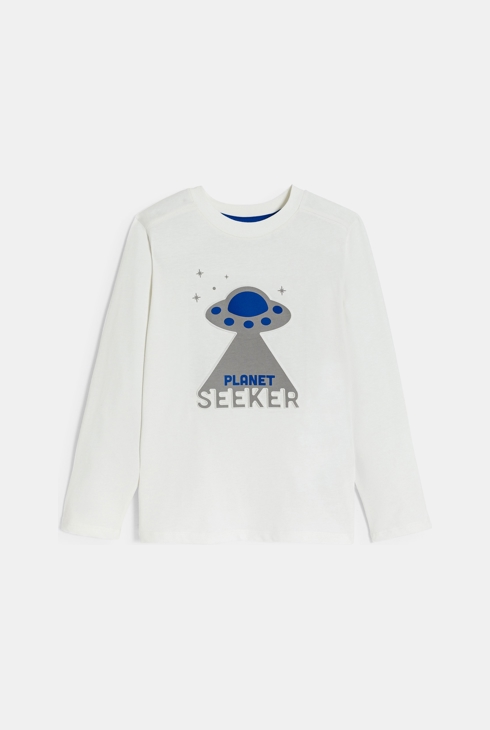 Boy's white UFO motif T-shirt 2