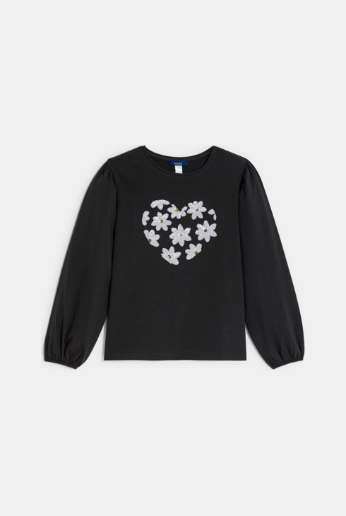 Girl's black T-shirt with sequin motif 2