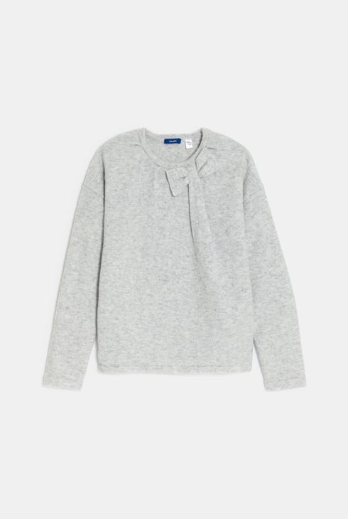 Girl's grey sparkly jumper with bow detail 1