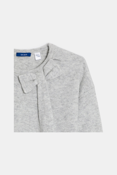 Girl's grey sparkly jumper with bow detail 2