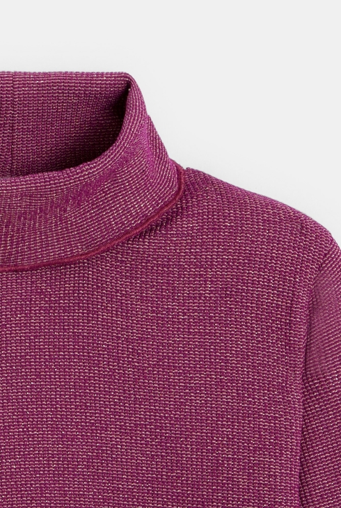 Girl's pink iridescent ribbed polo neck T-shirt 2