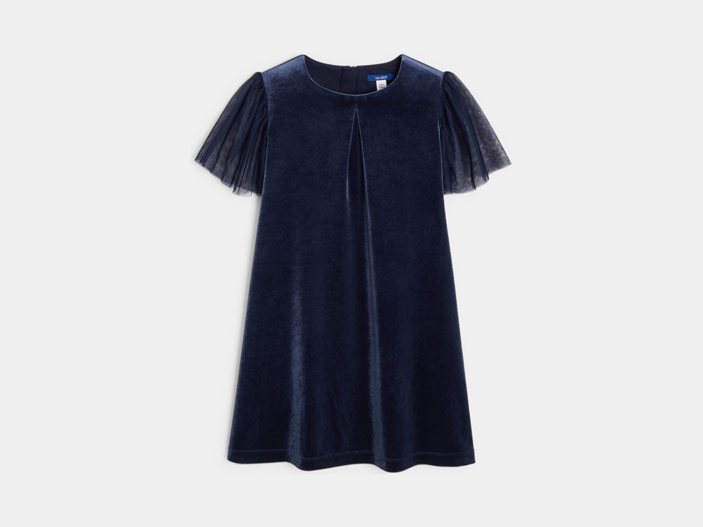Marineblaues Kleid aus glattem Samt für Mädchen 2