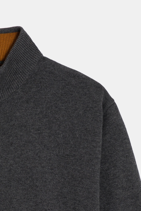 Boy's dark grey zipped cardigan with stand-up collar 2