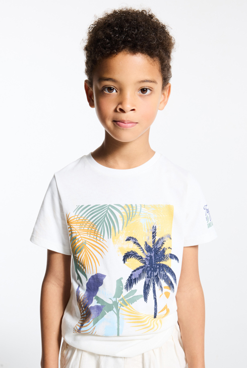 Boy's white short-sleeve T-shirt with palm tree design 1