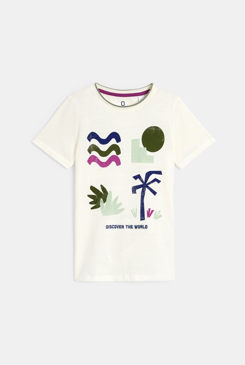 Boy's white short-sleeved T-shirt with motif 2
