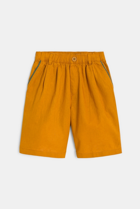 Boy's loose shorts in plain orange linen 1