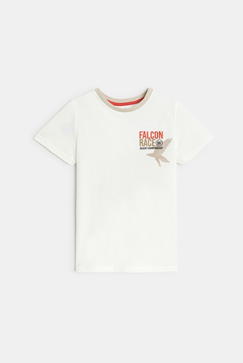 Boy's white short-sleeved T-shirt with falcon motif 2