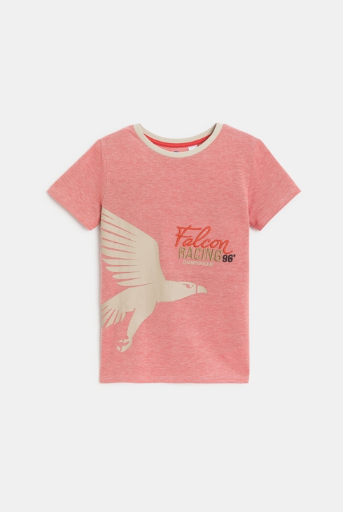 Boy's pink short-sleeve T-shirt with falcon motif 1