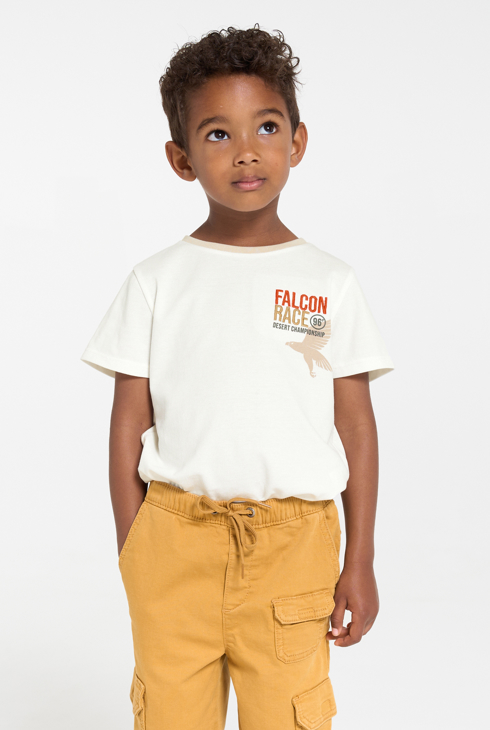 Boy's white short-sleeved T-shirt with falcon motif 1