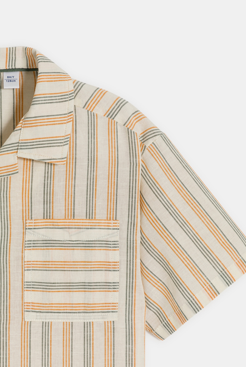 Boy's beige linen striped shirt 2