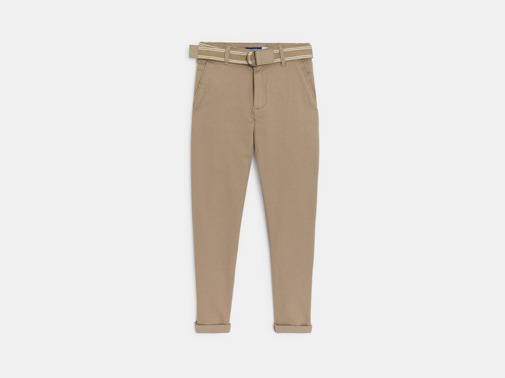Beige Slim-Chinohose mit Gürtel für Jungen 2