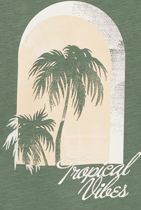 Boy's khaki short-sleeve T-shirt with palm tree design 2