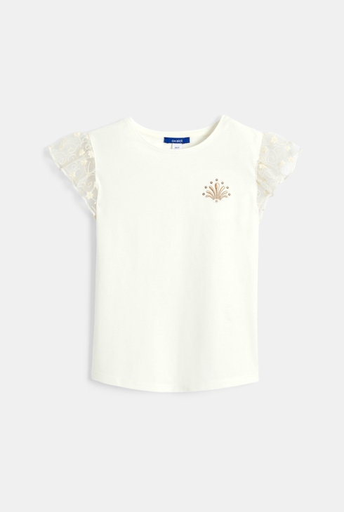 Girl's white T-shirt with short ruffle sleeves 2
