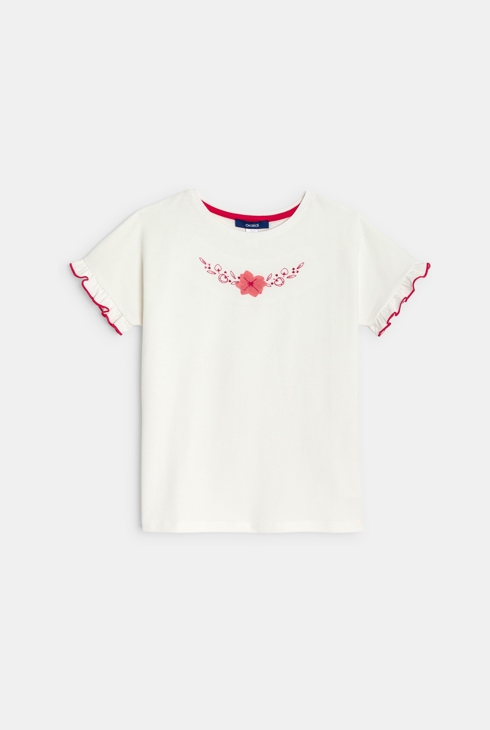 Girl's white embroidered floral T-shirt 1