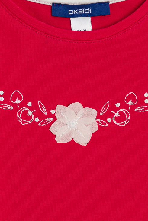 Girl's red embroidered floral T-shirt 2