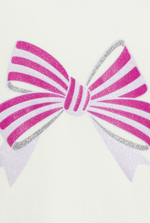 Girl's white short-sleeve T-shirt with bow motif 2