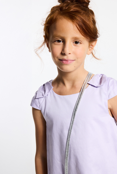 Girl's mauve plain blouse with bow detail 1