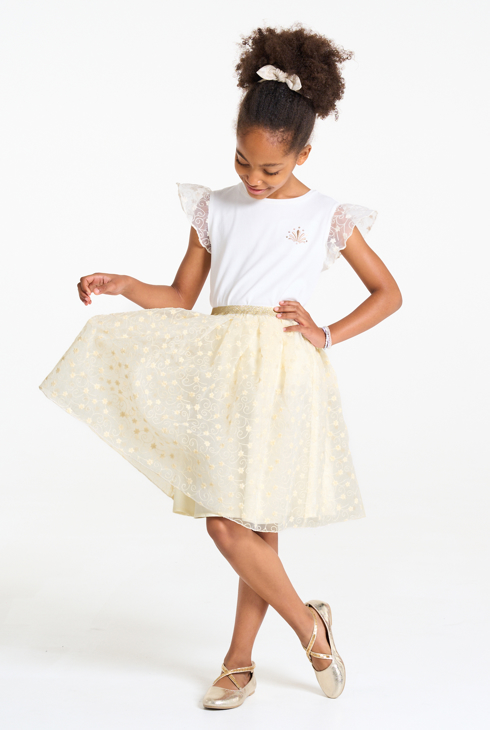 Girl's white embroidered flared skirt 1