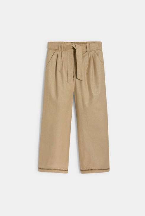 Girl's sand-coloured sparkly wide-leg trousers 2