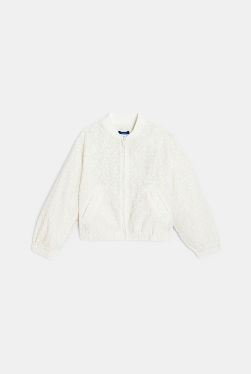 Girl's white embroidered bomber jacket 2