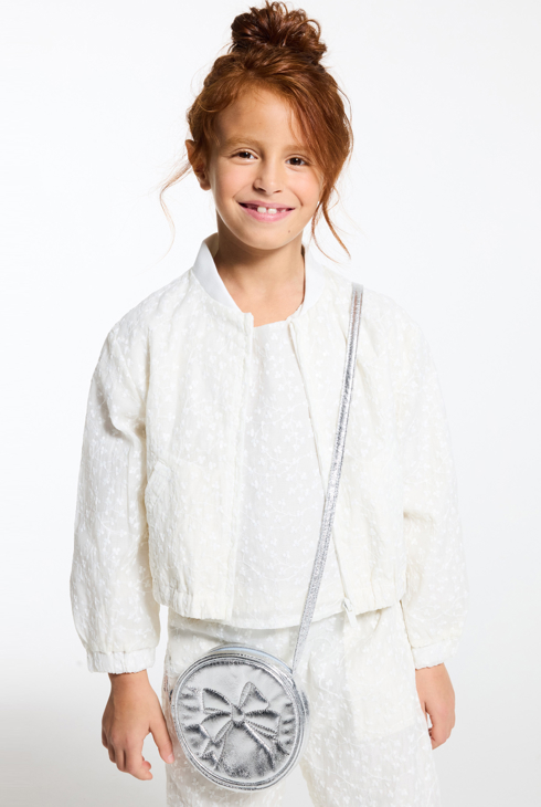 Girl's white embroidered bomber jacket 1