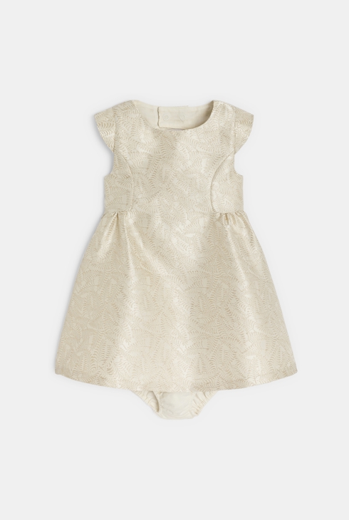 Baby girl's elegant beige sparkly jacquard dress 2